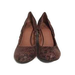 Lucky Brand Gaill Brown Snakeskin Wedge Heels NEW